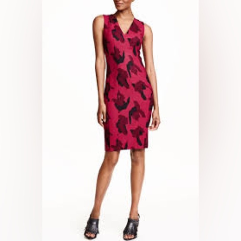 H&M Red Camo Animal Print Midi Dress - Fitted Keyhole Bodycon